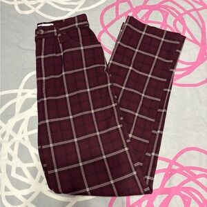 Hollister Burgundy Plaid Straight Leg Pants